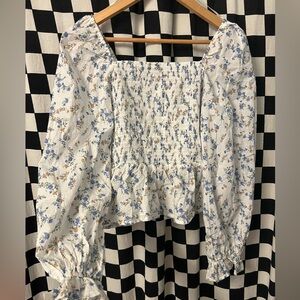 Dizzy Lizzy Floral Balloon Sleeve Smocked Blouse